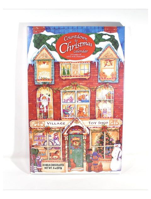 Close-up of Christmas Advent Calendar by Phillips Chocolate, showcasing holiday themed decorations and chocolate treats.