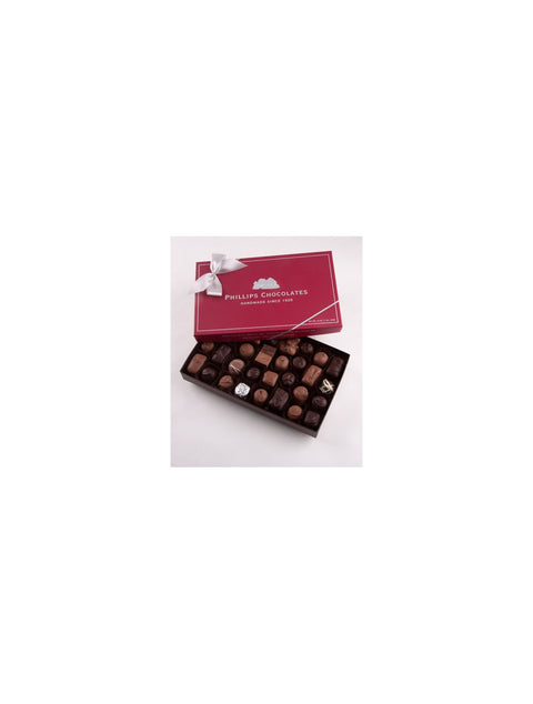 2lb Soft Center Assortment by Phillips Chocolate, featuring an assortment of soft mousse, creams, and fudge enrobed in milk and dark chocolate.