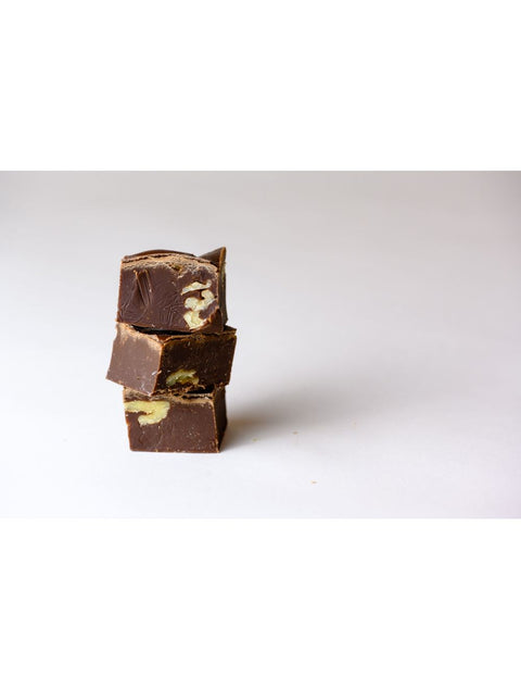 Close-up of creamy Chocolate Walnut Fudge from Phillips, highlighting its melt-in-your-mouth texture and premium quality ingredients.