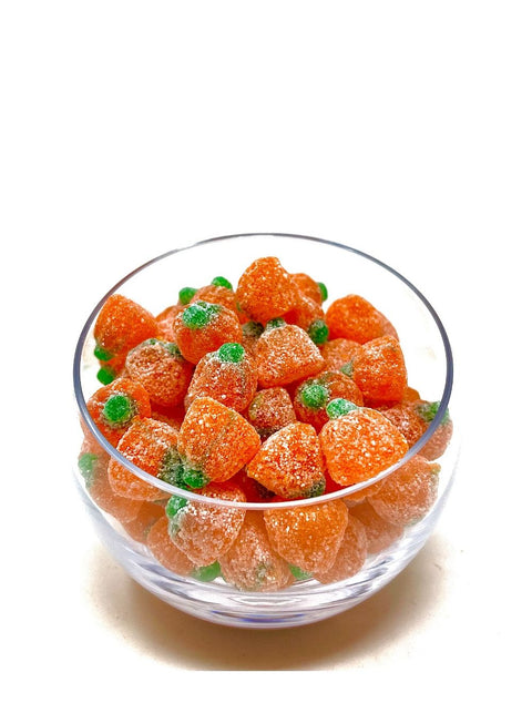 Colorful Jelly Pumpkins, sweet sugar-coated candy ideal for decorating fall desserts or holiday celebrations.