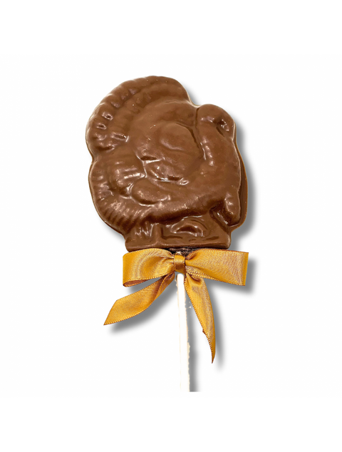 Delicious Turkey Bow Pop made with rich milk chocolate from Phillips Chocolate.
