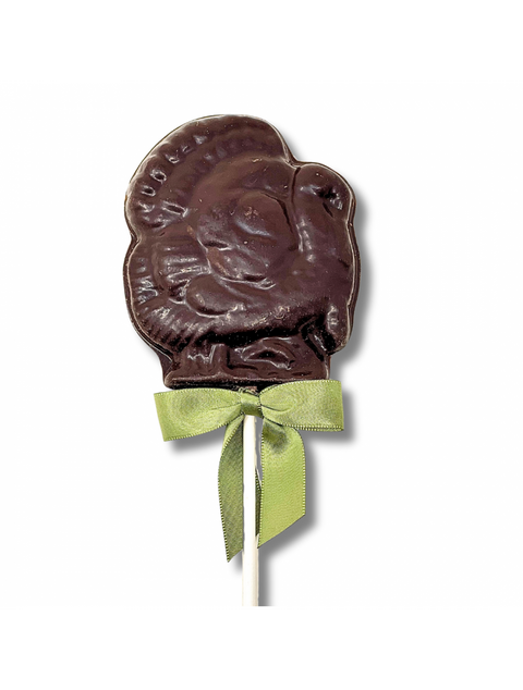Delicious Turkey Bow Pop made with dark chocolate from Phillips Chocolate, perfect for sweet treats.