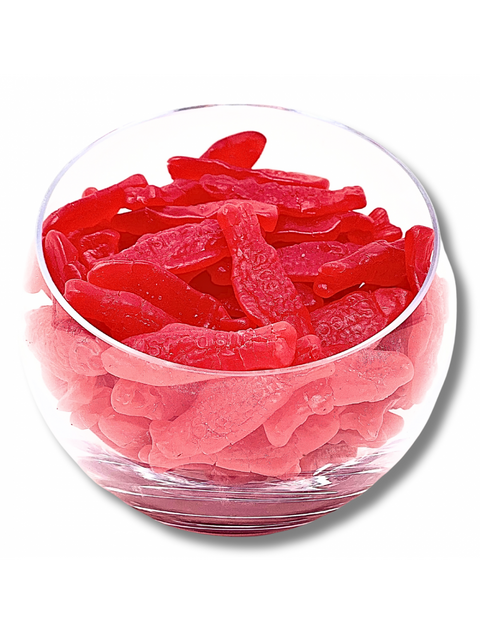 Delicious SWEDISH FISH candy in an 8oz. bag by Phillips Chocolate, showcasing colorful gummy treats.