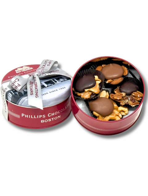 100th Anniversary SM Tin by Phillips Chocolate showcasing a festive design perfect for celebrations.