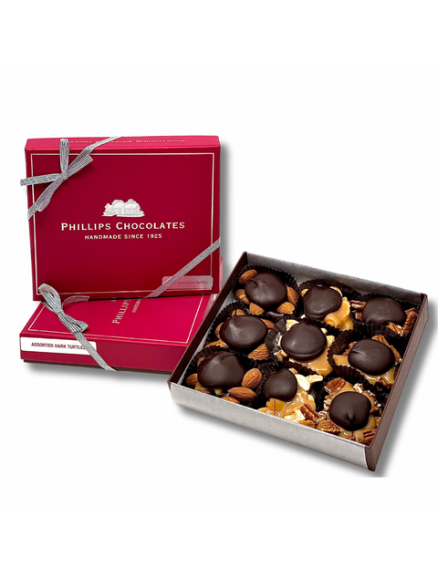 Delicious 9 Pack Dark Turtles by Phillips Chocolate, showcasing a rich assortment of dark chocolate turtle candies.
