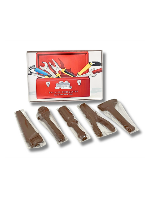Delicious Chocolate Tool Set by Phillips Chocolate, perfect for gifts, featuring molded milk chocolate tools for dads who love to fix things.