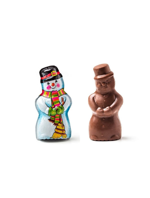 1.5 oz. Snowman premium milk chocolate by Phillips Chocolate, highly detailed and wrapped in festive foil.