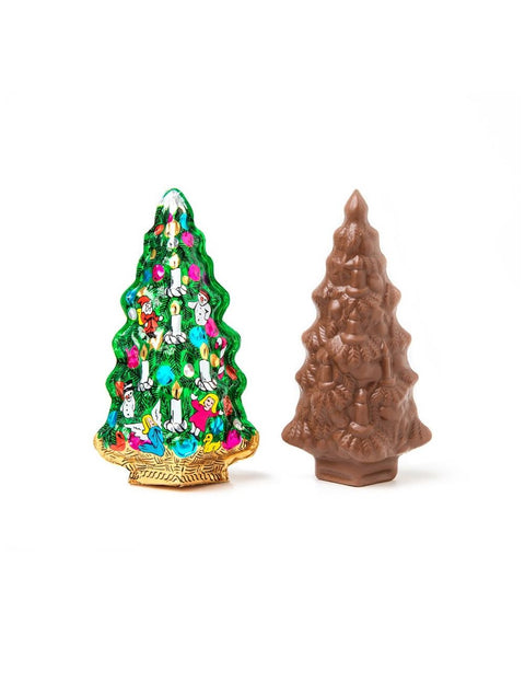 Foil Christmas Tree made of premium milk chocolate, detailed and wrapped in festive foil for a delightful holiday treat.