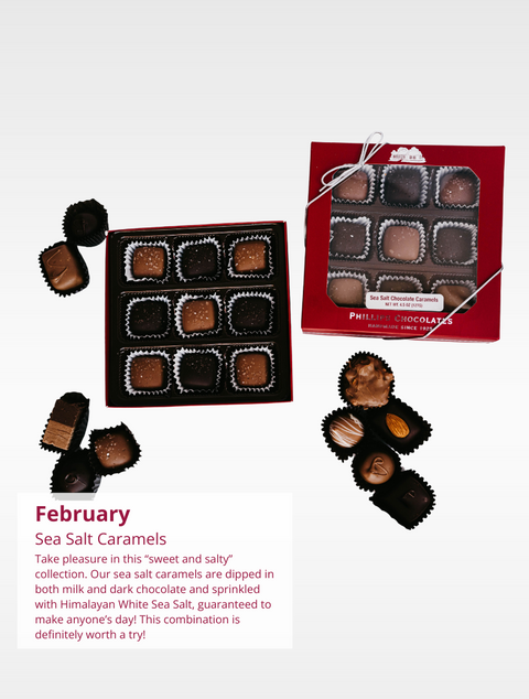 Indulge in the Chocolate of the Month Club from Phillips Chocolate with gourmet selections.