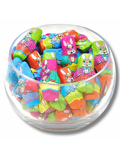 Mini Foiled Bunnies - 8 oz bag of premium milk chocolate bunnies wrapped in colorful foils.
