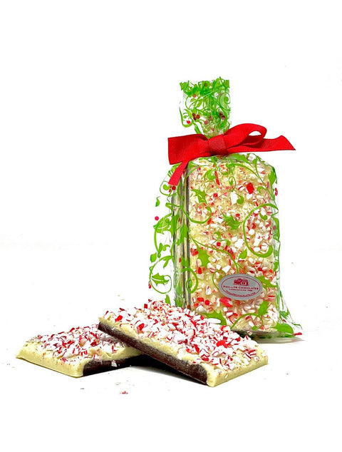Delicious Peppermint Bark - 6 oz. bag by Phillips Chocolate, showcasing festive holiday flavors.