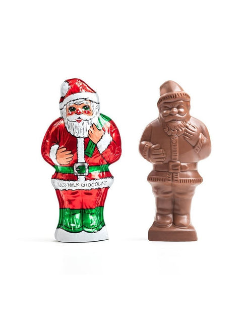 6 oz Foil Santa - Premium milk chocolate Santa figure wrapped in colorful foil, perfect for holiday gifting.