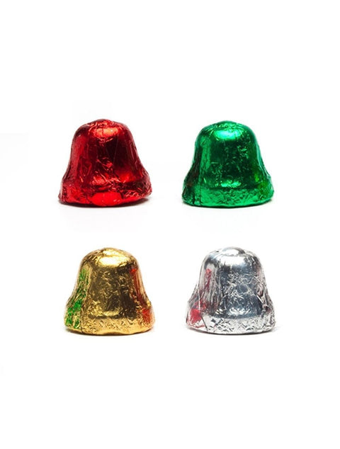 Milk Bells by Phillips Chocolate - Premium solid milk chocolate bells wrapped in Christmas foil colors.