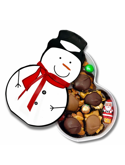 Snowman Box of Turtles by Phillips Chocolate, featuring delicious chocolate turtles in a festive snowman-themed package, perfect for holiday gifting.