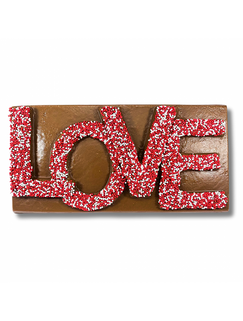 Valentine Plaque by Phillips Chocolate featuring an 8 oz. bar in Milk chocolate with White chocolate lettering, Solid Milk chocolate, or Solid Dark chocolate.
