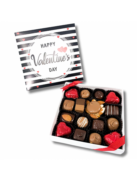 Valentine Splendor chocolate gift box filled with milk and dark chocolates by Phillips Chocolate, perfect for gifting on Valentine’s Day.