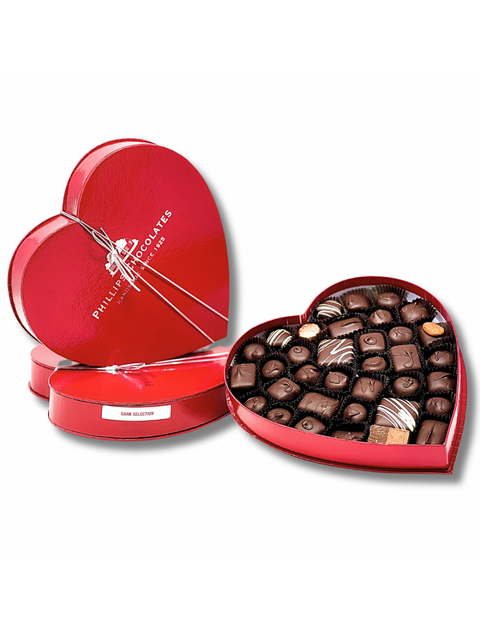 1lb. Dark Assortment - Phillips Heart in a beautifully crafted box, showcasing an assortment of rich dark chocolates.