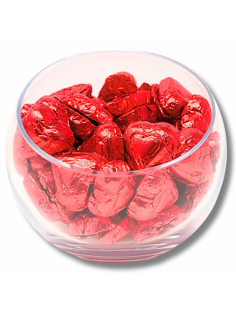 Delicious Milk Red Foil Hearts by Phillips Chocolate, solid premium milk chocolate wrapped in vibrant red foil.