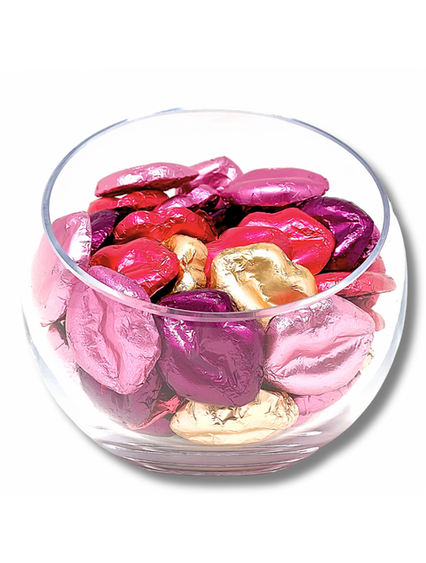 Milk Mini Lips by Phillips Chocolate, solid premium milk chocolate wrapped in colorful lipstick foils, perfect for gifts or sweet treats.