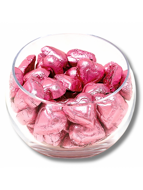 Delicious Milk Pink Hearts by Phillips Chocolate, solid premium milk chocolate wrapped in pink foil, perfect for gifts or sweet treats