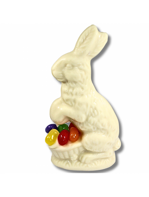 PCH White Rabbit with jelly beans, a delightful white chocolate treat with a basket of colorful jelly beans.